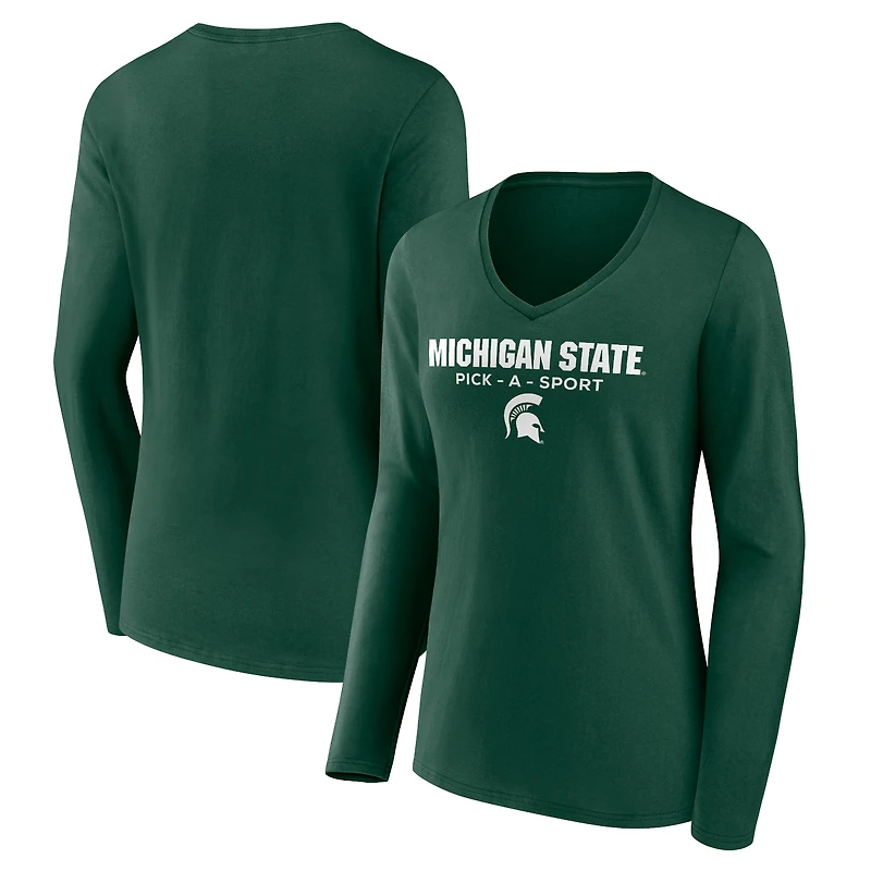 Women's Green Michigan State Spartans Authentic Pick-A-Sport Long Sleeve V-Neck T-Shirt