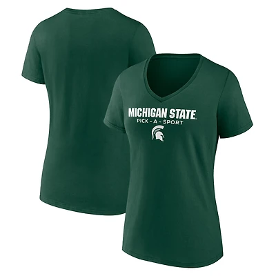 Women's Green Michigan State Spartans Authentic Pick-A-Sport V-Neck T-Shirt