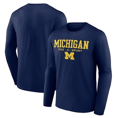Men's Navy Michigan Wolverines Authentic Pick-A-Sport Long Sleeve T-Shirt