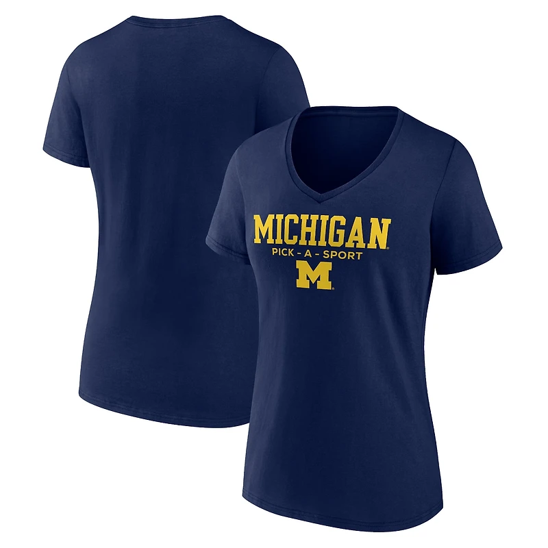 Women's Navy Michigan Wolverines Authentic Pick-A-Sport V-Neck T-Shirt