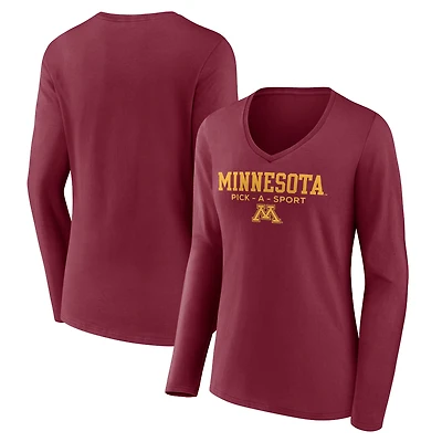 Women's Maroon Minnesota Golden Gophers Authentic Pick-A-Sport Long Sleeve V-Neck T-Shirt