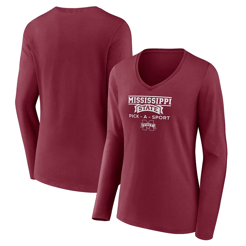 Women's Maroon Mississippi State Bulldogs Authentic Pick-A-Sport Long Sleeve V-Neck T-Shirt
