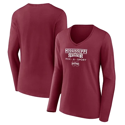 Women's Maroon Mississippi State Bulldogs Authentic Pick-A-Sport Long Sleeve V-Neck T-Shirt