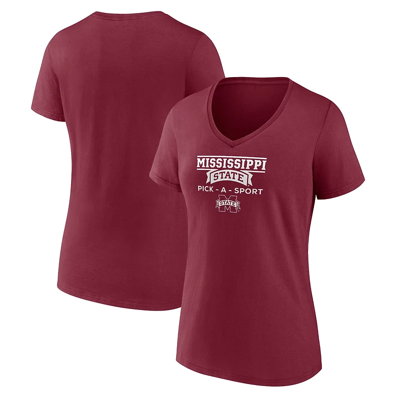 Women's Maroon Mississippi State Bulldogs Authentic Pick-A-Sport V-Neck T-Shirt