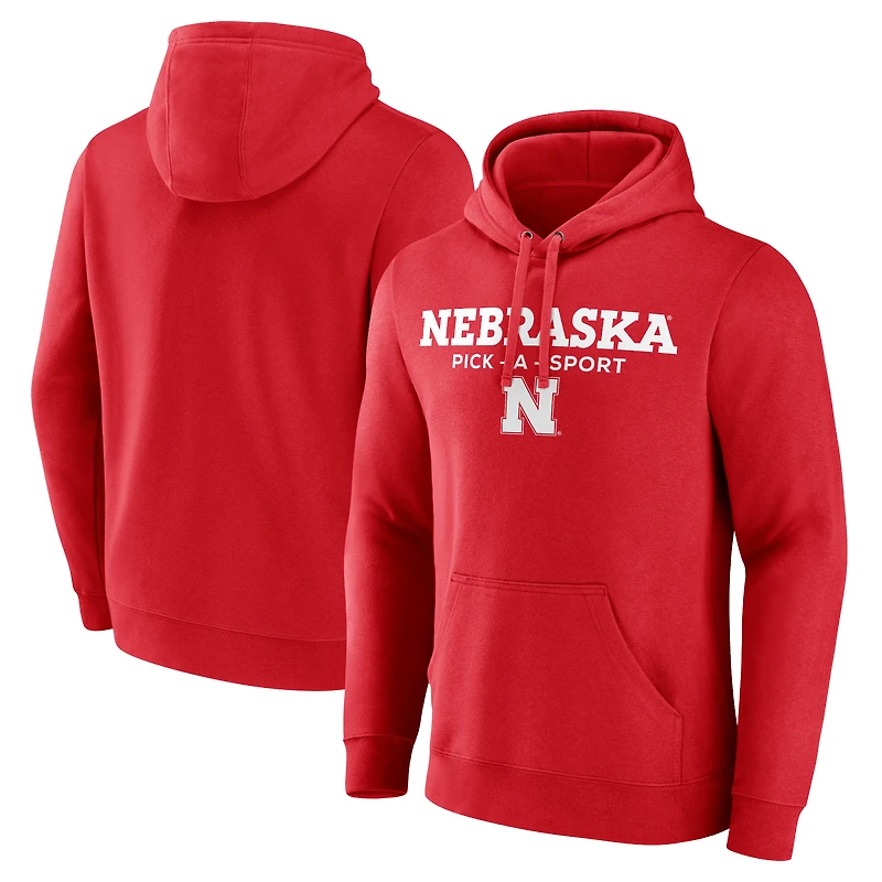 Men's Scarlet Nebraska Huskers Authentic Pick-A-Sport Pullover Hoodie