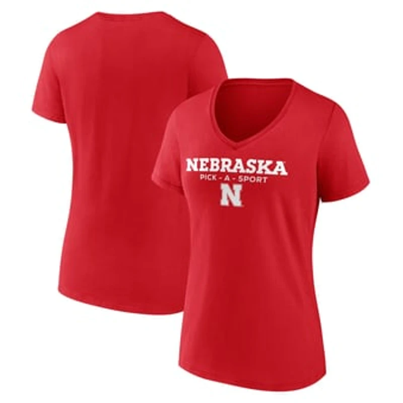 Women's Scarlet Nebraska Huskers Authentic Pick-A-Sport V-Neck T-Shirt