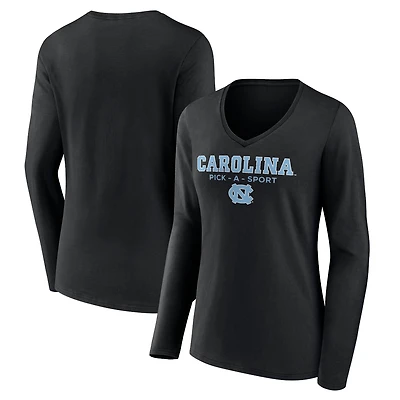 Women's Black North Carolina Tar Heels Authentic Pick-A-Sport Long Sleeve V-Neck T-Shirt