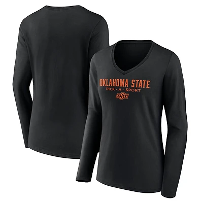 Women's Black Oklahoma State Cowboys Authentic Pick-A-Sport Long Sleeve V-Neck T-Shirt