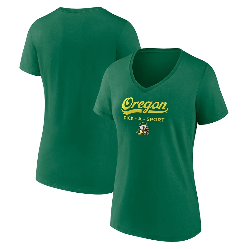 Women's Green Oregon Ducks Authentic Pick-A-Sport V-Neck T-Shirt