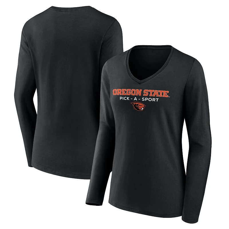 Women's Black Oregon State Beavers Authentic Pick-A-Sport Long Sleeve V-Neck T-Shirt