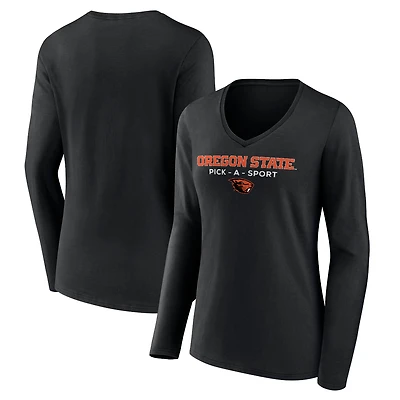 Women's Black Oregon State Beavers Authentic Pick-A-Sport Long Sleeve V-Neck T-Shirt