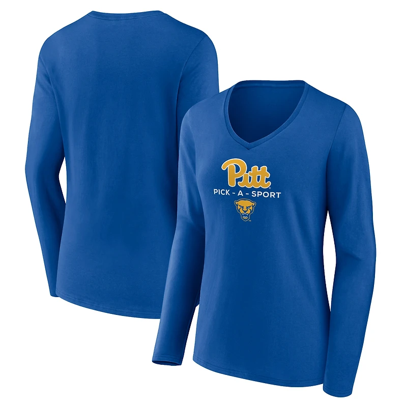 Women's Royal Pitt Panthers Authentic Pick-A-Sport Long Sleeve V-Neck T-Shirt