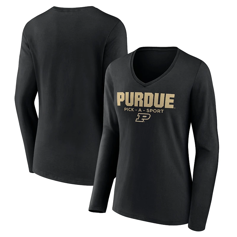 Women's Black Purdue Boilermakers Authentic Pick-A-Sport Long Sleeve V-Neck T-Shirt