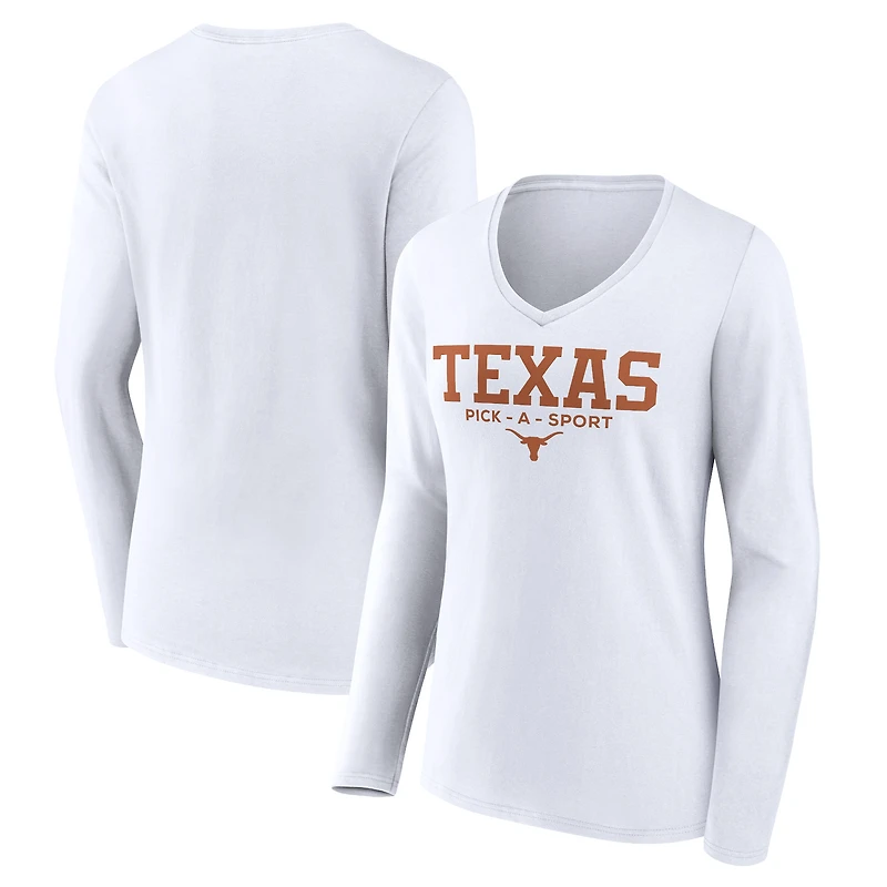 Women's White Texas Longhorns Authentic Pick-A-Sport Long Sleeve V-Neck T-Shirt