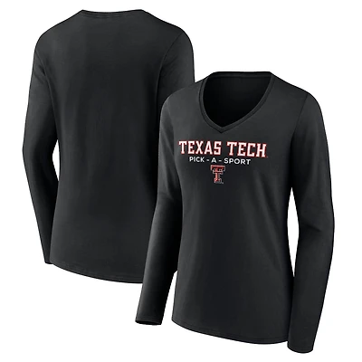 Women's Black Texas Tech Red Raiders Authentic Pick-A-Sport Long Sleeve V-Neck T-Shirt