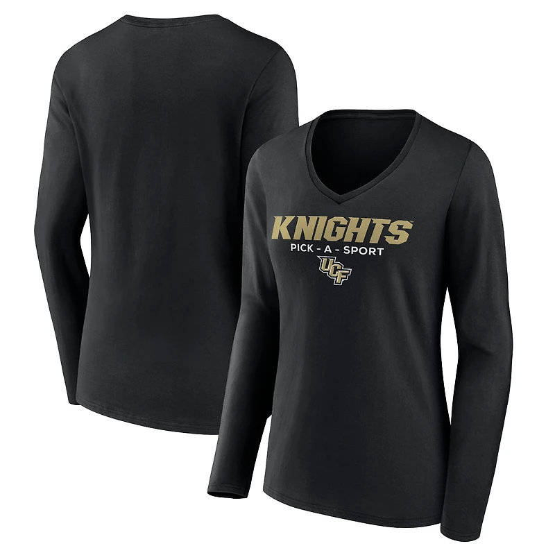 Women's Black UCF Knights Authentic Pick-A-Sport Long Sleeve V-Neck T-Shirt