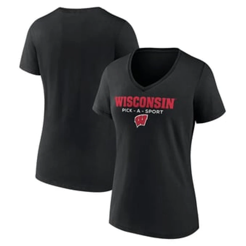 Women's Black Wisconsin Badgers Authentic Pick-A-Sport V-Neck T-Shirt