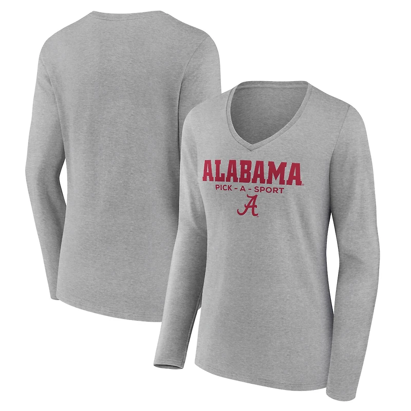 Women's Heather Gray Alabama Crimson Tide Authentic Pick-A-Sport Long Sleeve V-Neck T-Shirt