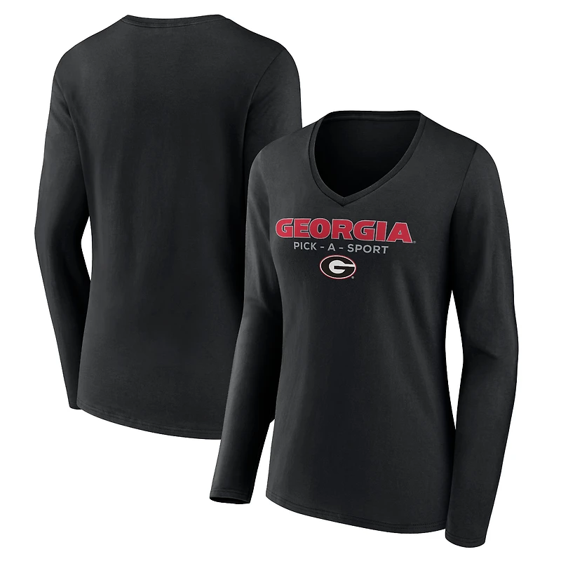 Women's Black Georgia Bulldogs Authentic Pick-A-Sport Long Sleeve V-Neck T-Shirt