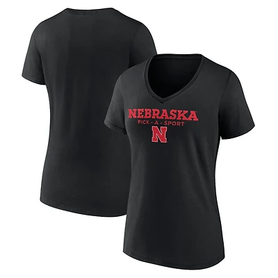 Women's Black Nebraska Huskers Authentic Pick-A-Sport V-Neck T-Shirt