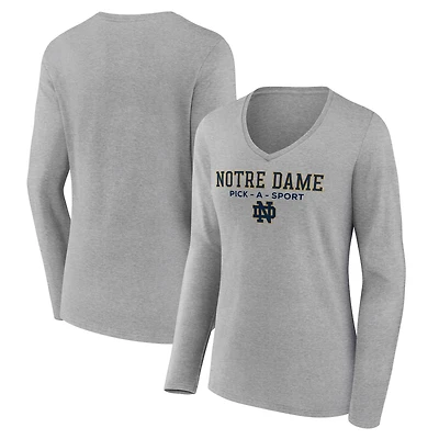 Women's Heather Gray Notre Dame Fighting Irish Authentic Pick-A-Sport Long Sleeve V-Neck T-Shirt