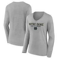 Women's Heather Gray Notre Dame Fighting Irish Authentic Pick-A-Sport Long Sleeve V-Neck T-Shirt