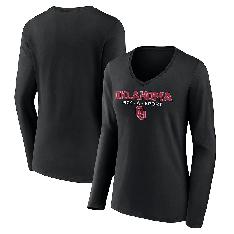 Women's Black Oklahoma Sooners Authentic Pick-A-Sport Long Sleeve V-Neck T-Shirt