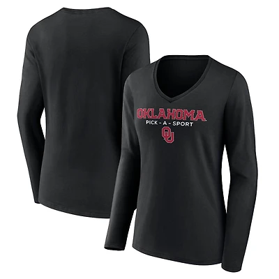 Women's Black Oklahoma Sooners Authentic Pick-A-Sport Long Sleeve V-Neck T-Shirt