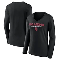 Women's Black Oklahoma Sooners Authentic Pick-A-Sport Long Sleeve V-Neck T-Shirt