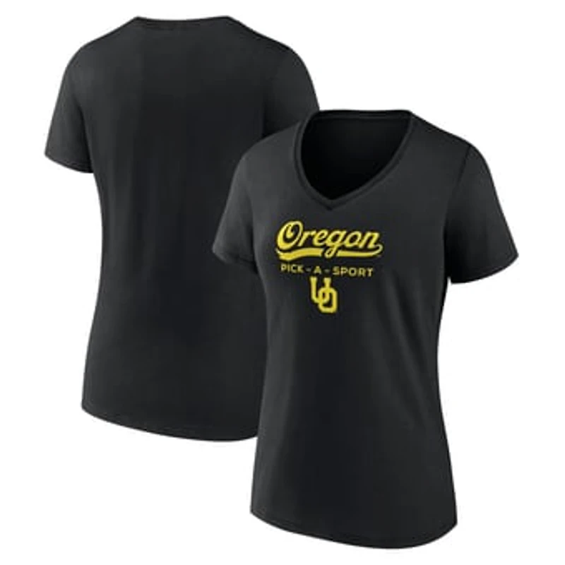 Women's Black Oregon Ducks Authentic Pick-A-Sport V-Neck T-Shirt