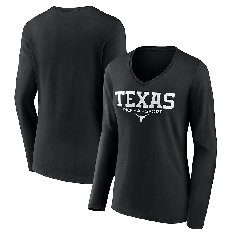 Women's Black Texas Longhorns Authentic Pick-A-Sport Long Sleeve V-Neck T-Shirt