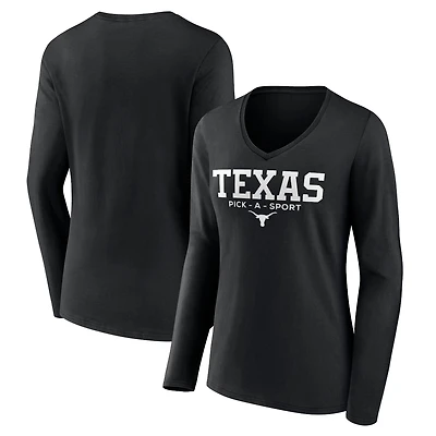 Women's Black Texas Longhorns Authentic Pick-A-Sport Long Sleeve V-Neck T-Shirt