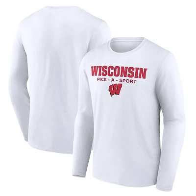 Men's White Wisconsin Badgers Authentic Pick-A-Sport Long Sleeve T-Shirt