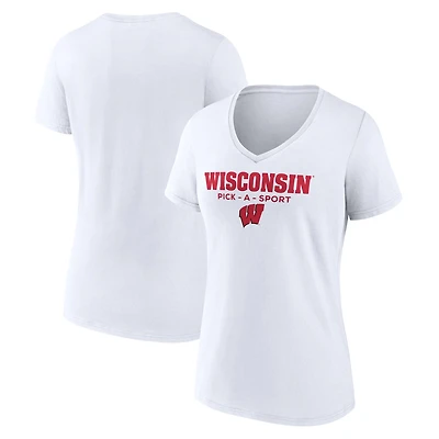 Women's White Wisconsin Badgers Authentic Pick-A-Sport V-Neck T-Shirt
