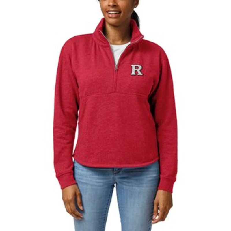 Women's League Collegiate Wear Heather Scarlet Rutgers Scarlet Knights Victory Springs Tri-Blend Quarter-Zip Pullover Sweatshirt