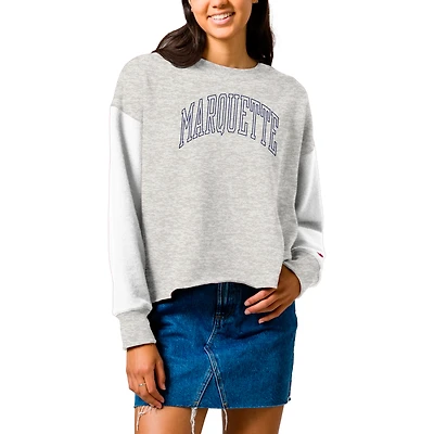 Women's League Collegiate Wear  Gray Marquette Golden Eagles Reverse Fleece Cropped Pullover Sweatshirt