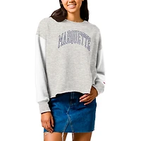 Women's League Collegiate Wear  Gray Marquette Golden Eagles Reverse Fleece Cropped Pullover Sweatshirt