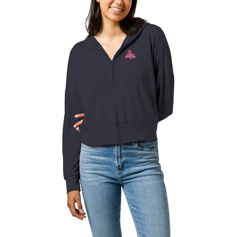 Women's League Collegiate Wear Navy American University Eagles All Day Full-Zip Cropped Hoodie