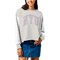 Women's League Collegiate Wear  Gray NYU Violets Reverse Fleece Cropped Pullover Sweatshirt