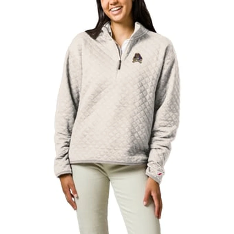 Women's League Collegiate Wear Cream ECU Pirates Highland Quilted Quarter-Zip Pullover Top