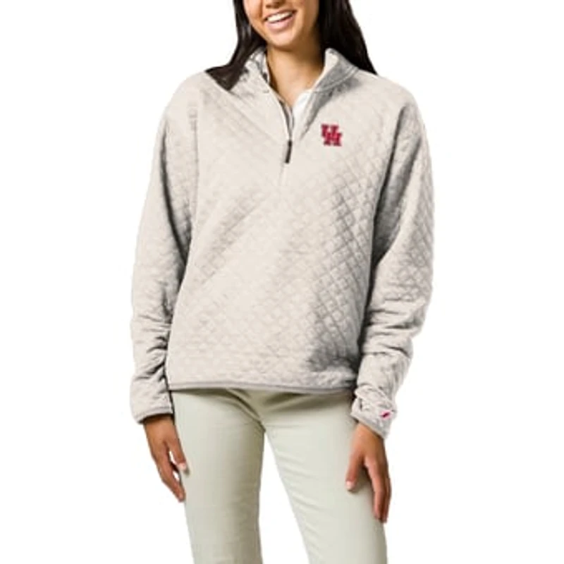 Women's League Collegiate Wear  Cream Houston Cougars Highland Quilted Quarter-Zip Pullover Top