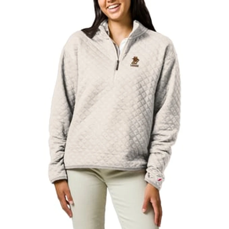 Women's League Collegiate Wear Cream Lehigh Mountain Hawks Highland Quilted Quarter-Zip Pullover Top
