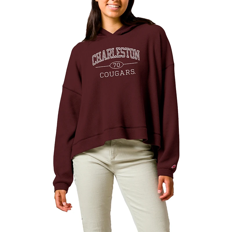 Women's League Collegiate Wear Maroon Charleston Cougars Waffle Oversized Long Sleeve Hoodie T-Shirt