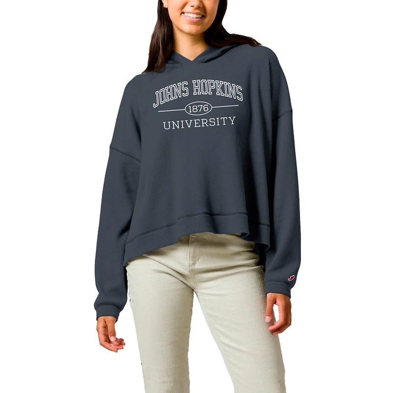 Women's League Collegiate Wear  Navy Johns Hopkins Blue Jays Waffle Oversized Long Sleeve Hoodie T-Shirt