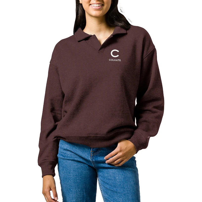 Women's League Collegiate Wear  Heather Maroon Colgate Raiders Victory Springs Tri-Blend Collared Pullover Sweatshirt