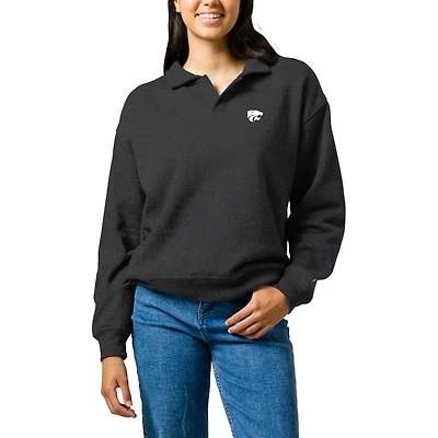 Women's League Collegiate Wear Heather Charcoal Kansas State Wildcats Victory Springs Tri-Blend Collared Pullover Sweatshirt