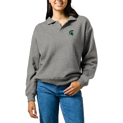 Women's League Collegiate Wear  Heather Gray Michigan State Spartans Victory Springs Tri-Blend Collared Pullover Sweatshirt