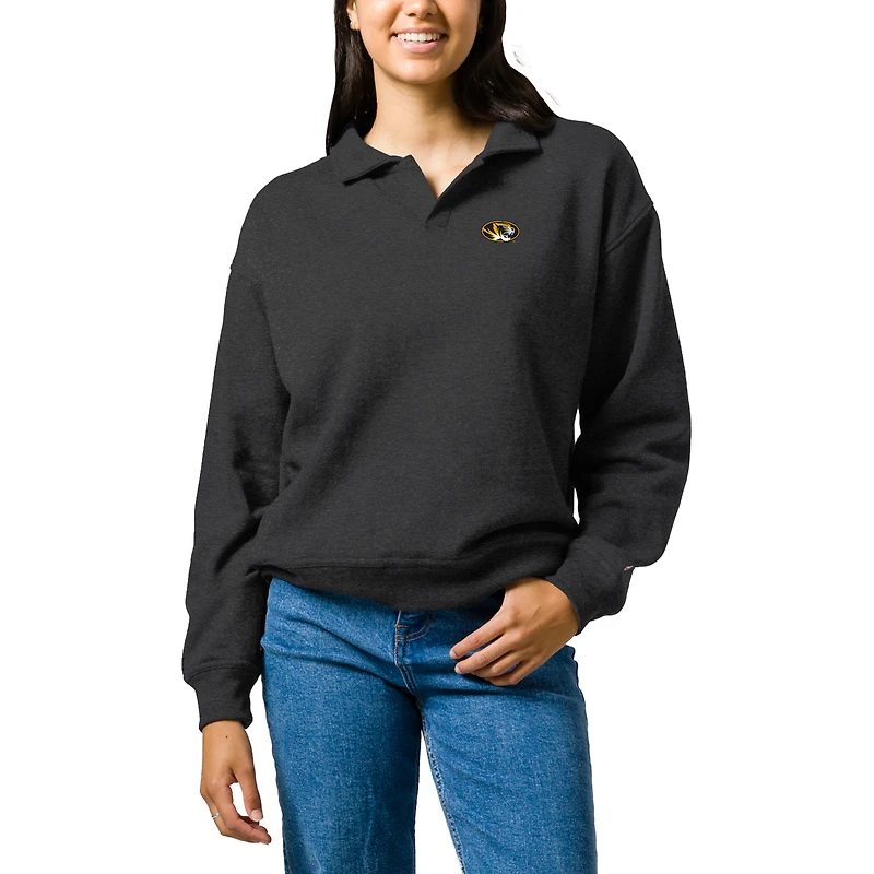 Women's League Collegiate Wear Heather Charcoal Missouri Tigers Victory Springs Tri-Blend Collared Pullover Sweatshirt