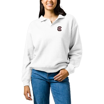 Women's League Collegiate Wear  White South Carolina Gamecocks Victory Springs Tri-Blend Collared Pullover Sweatshirt