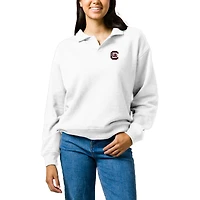 Women's League Collegiate Wear  White South Carolina Gamecocks Victory Springs Tri-Blend Collared Pullover Sweatshirt